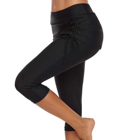Women's Black Swim Capris with Side-Tie Skirt Size XL - Picture 3 of 10